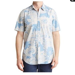 Coastaoro Floral Blue and Cream Men's Shirt Size Large